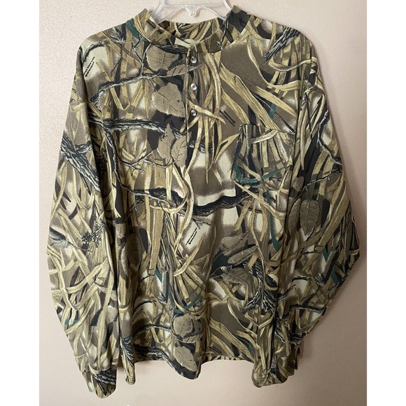 Vintage 90s SASQUATCH Real Tree Waterfowl Camo Long Sleeve Henley Tee SZ XL USA - Picture 1 of 12